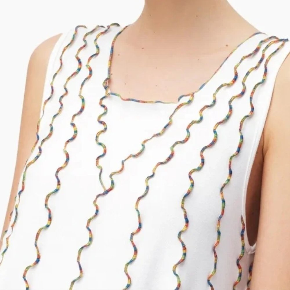 See By Chloe Cloudy White Midi Dress Sleeveless Crew Neck Lettuce Hem Size Small - Picture 5 of 11